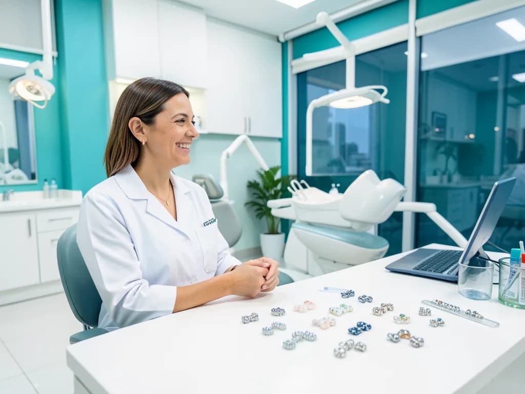 Adult patient wearing ceramic braces during orthodontic treatment in Dubai