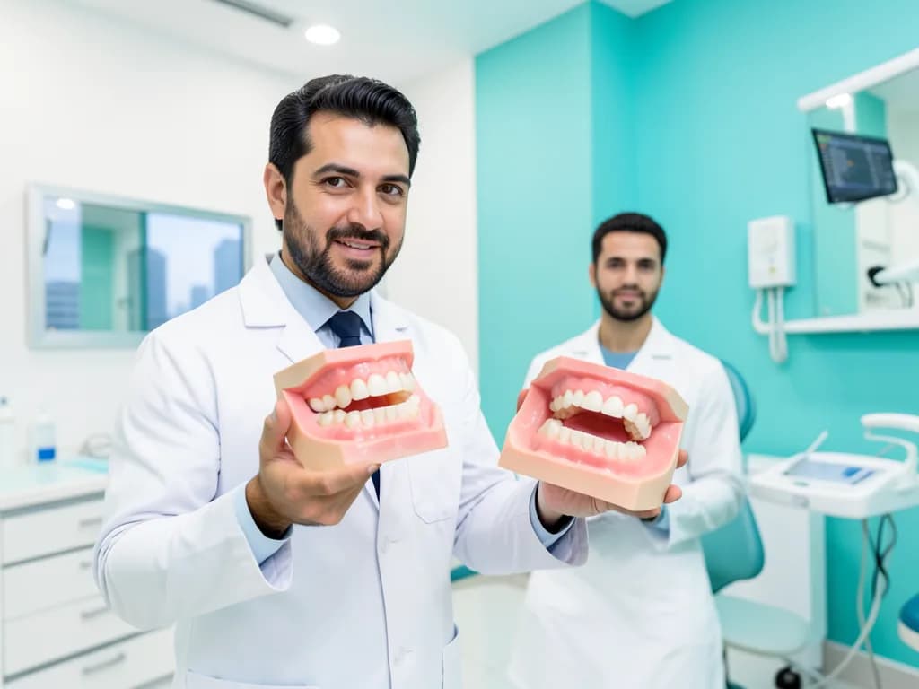 Before and after crooked teeth straightening with braces and Invisalign treatment in Dubai