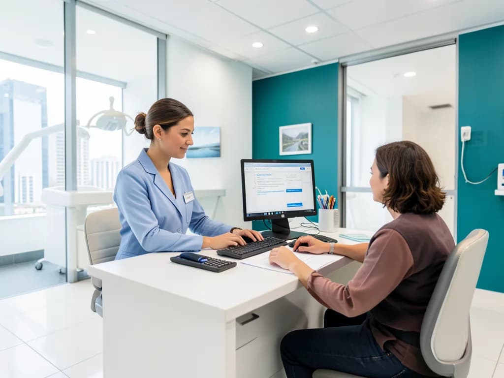 Patient confirming Daman coverage at a Dubai dental clinic
