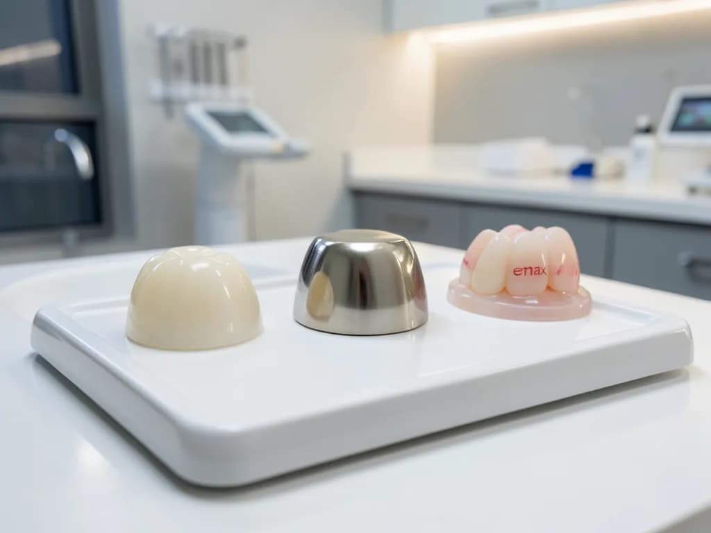 Dental crowns in Dubai showing zirconia, E.max and CEREC same-day crown options