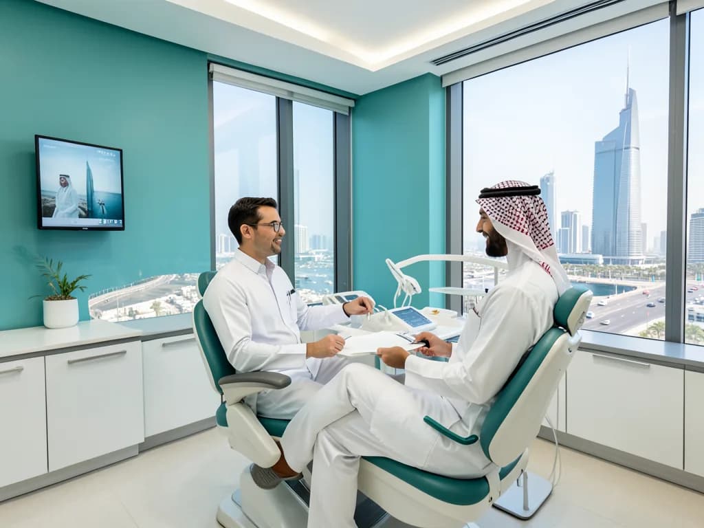 Saudi Arabian patient consulting with a Dubai dentist for cosmetic dental work