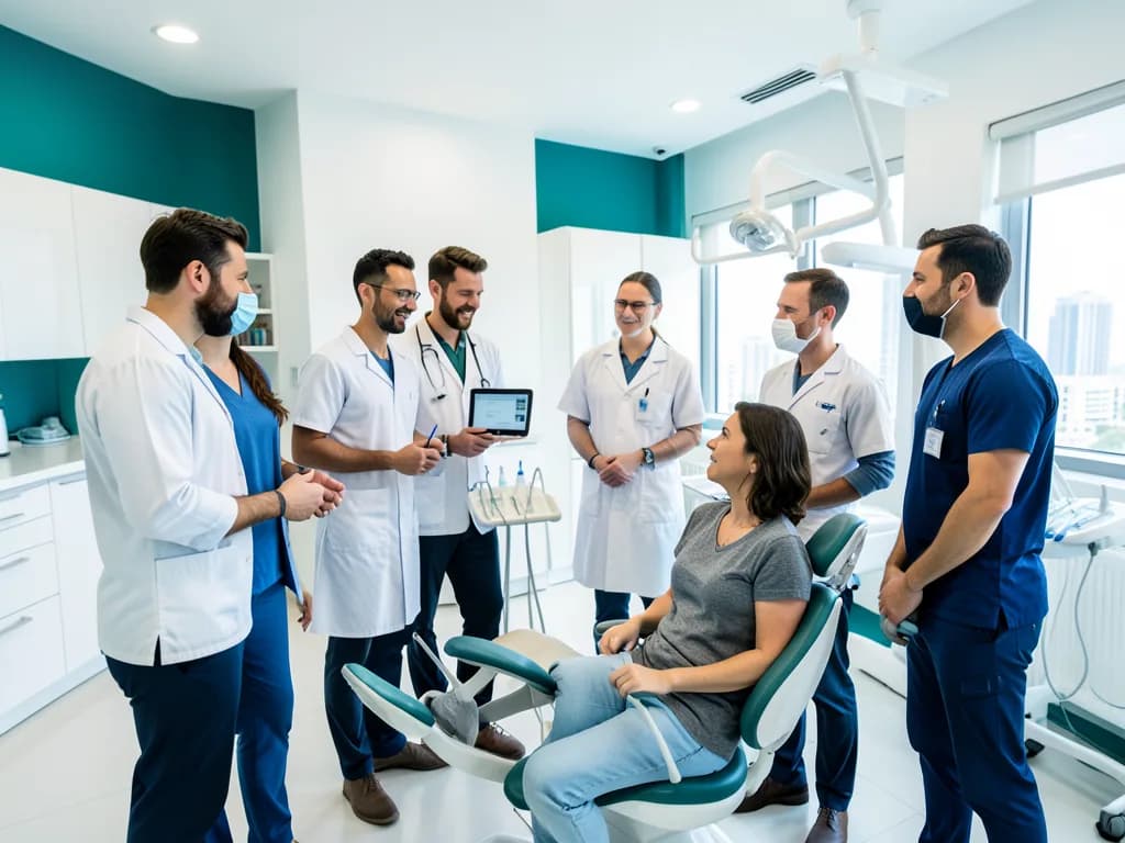 German-speaking dentist consulting with a DACH expat patient in a Dubai dental clinic