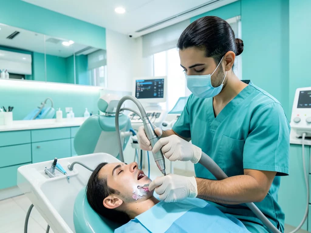 Periodontist performing scaling and root planing gum disease treatment in a Dubai clinic