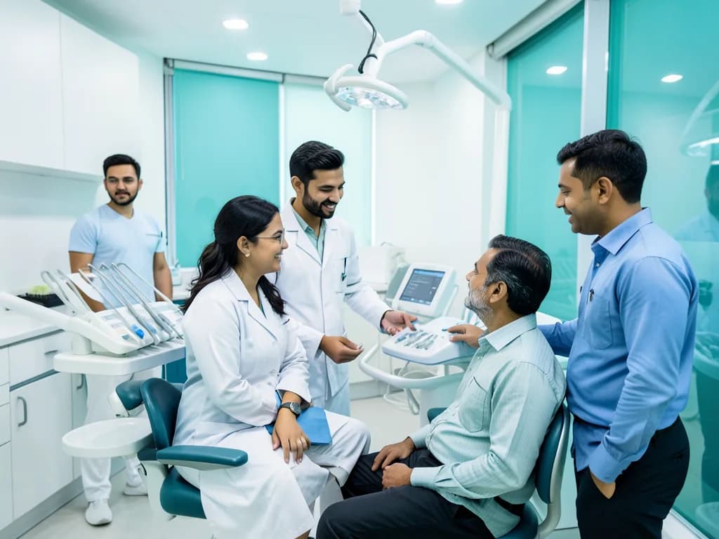 Hindi-speaking dentist explaining dental treatment options to an Indian expat patient in Dubai
