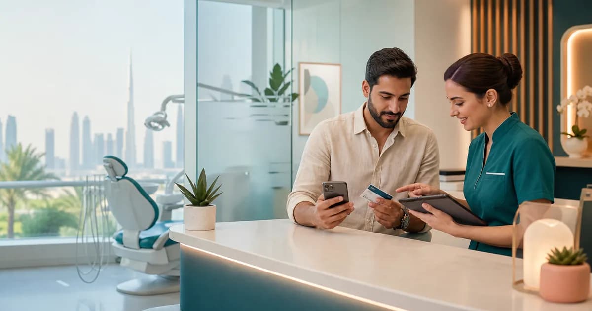 Patient confirming MetLife coverage at a Dubai dental clinic