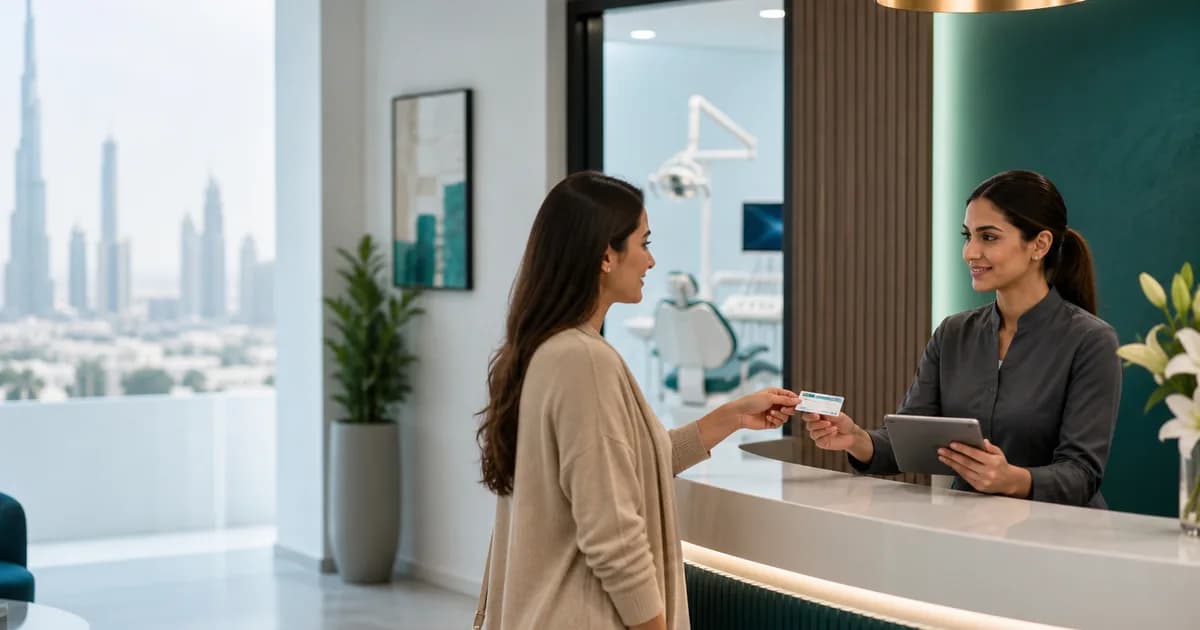 Patient confirming NMC coverage at a Dubai dental clinic