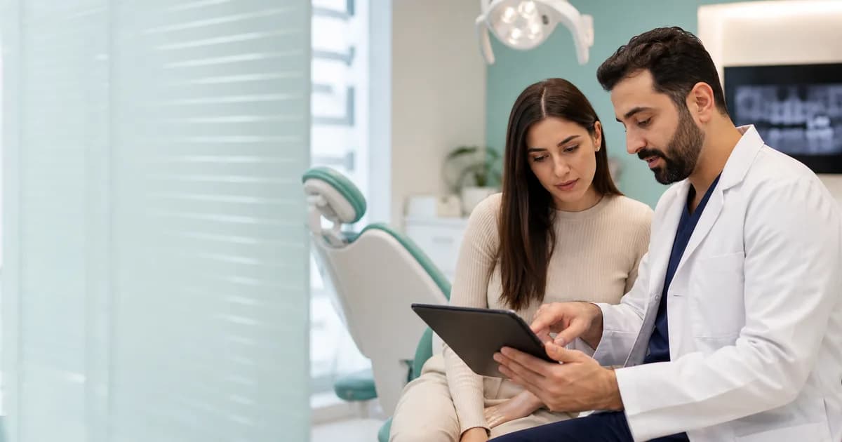Patient confirming braces insurance coverage at a Dubai dental clinic