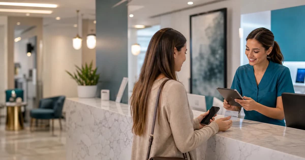 Patient confirming Dubai dental insurance coverage at a Dubai dental clinic