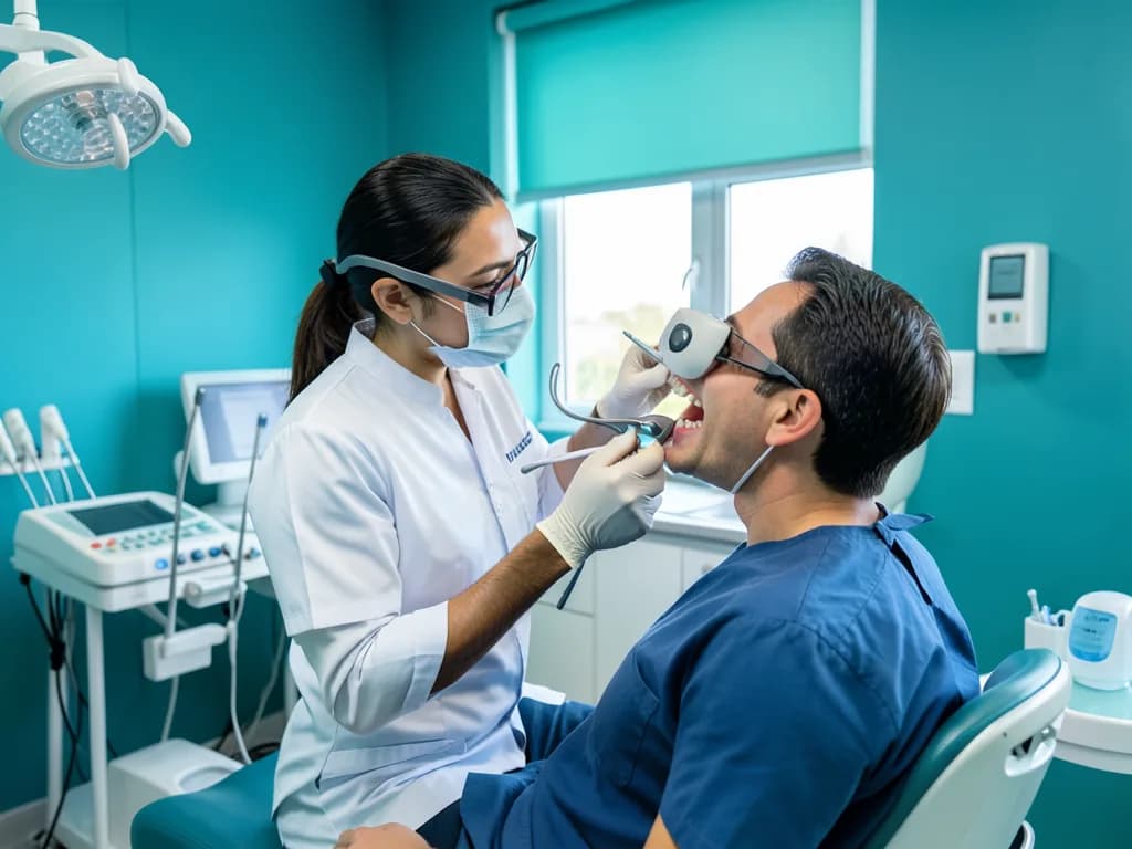 Orthodontist examining a patient for braces and alignment treatment in Dubai