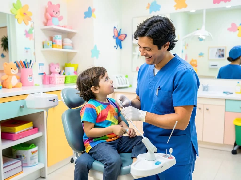 Pediatric dentist treating a child in a kid-friendly dental clinic in Dubai