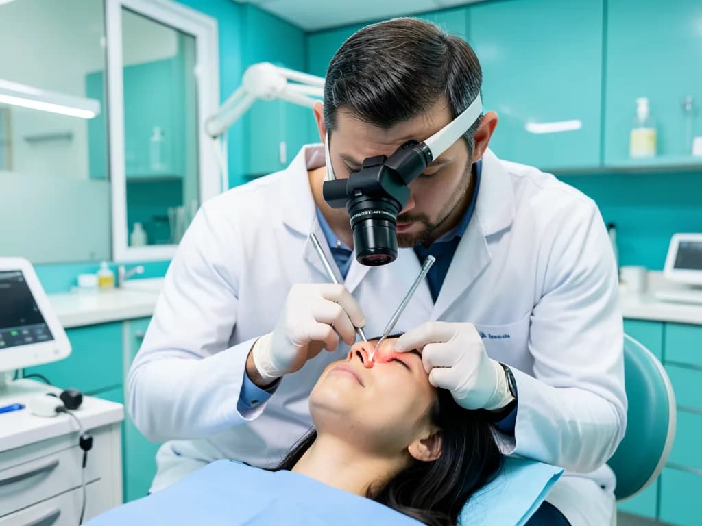 Periodontist examining gum health during a consultation at a Dubai dental clinic