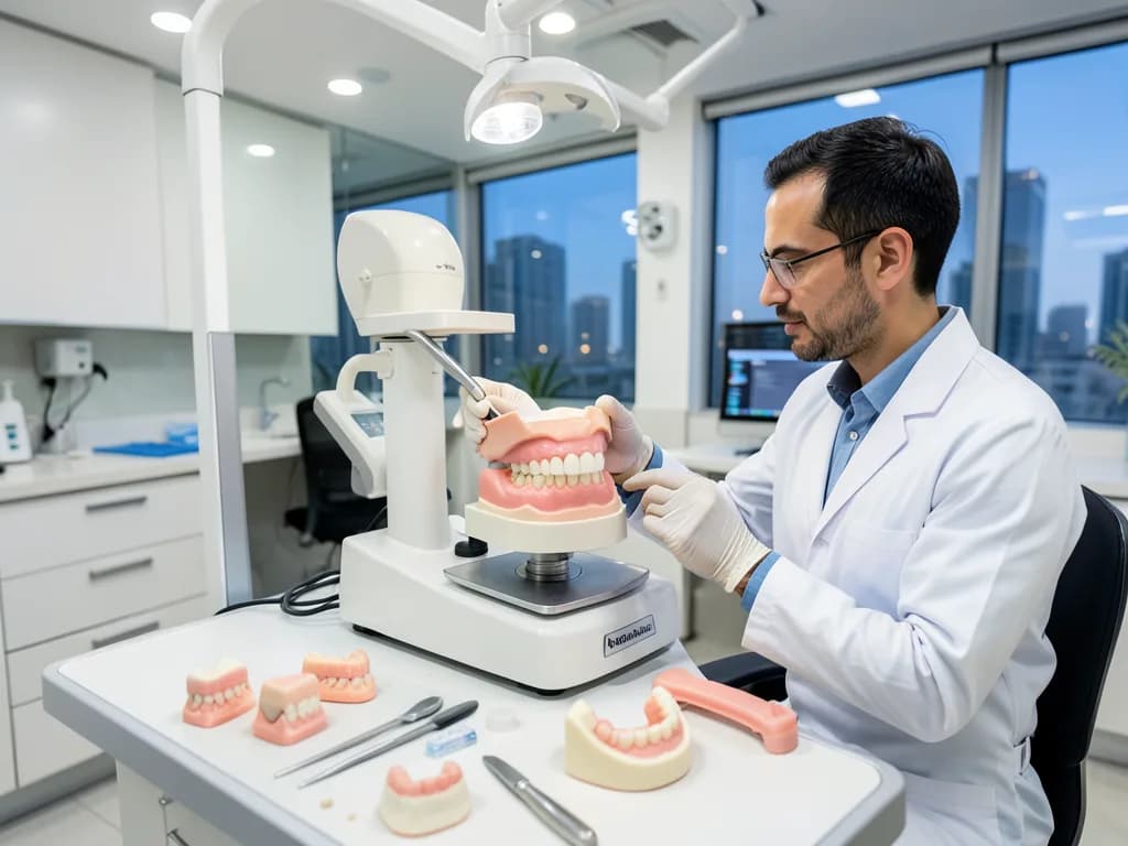 Prosthodontist specialist preparing dental implants and full-mouth rehabilitation in Dubai
