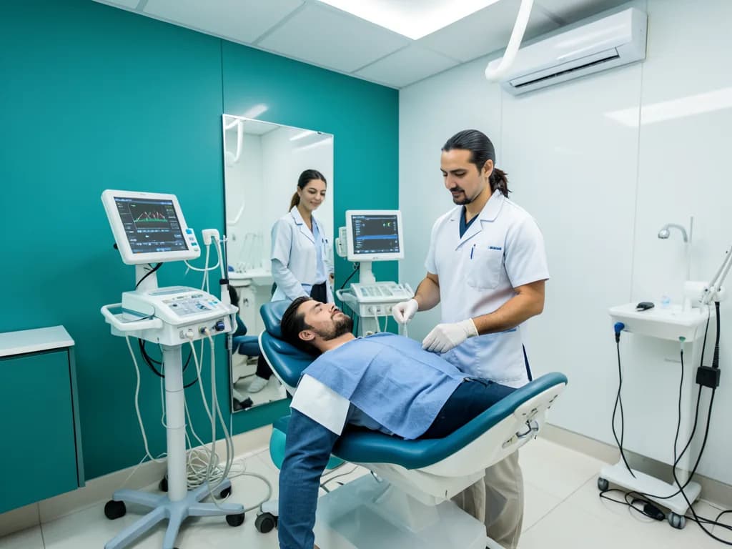 Sedation dentist administering nitrous oxide to a relaxed patient in Dubai