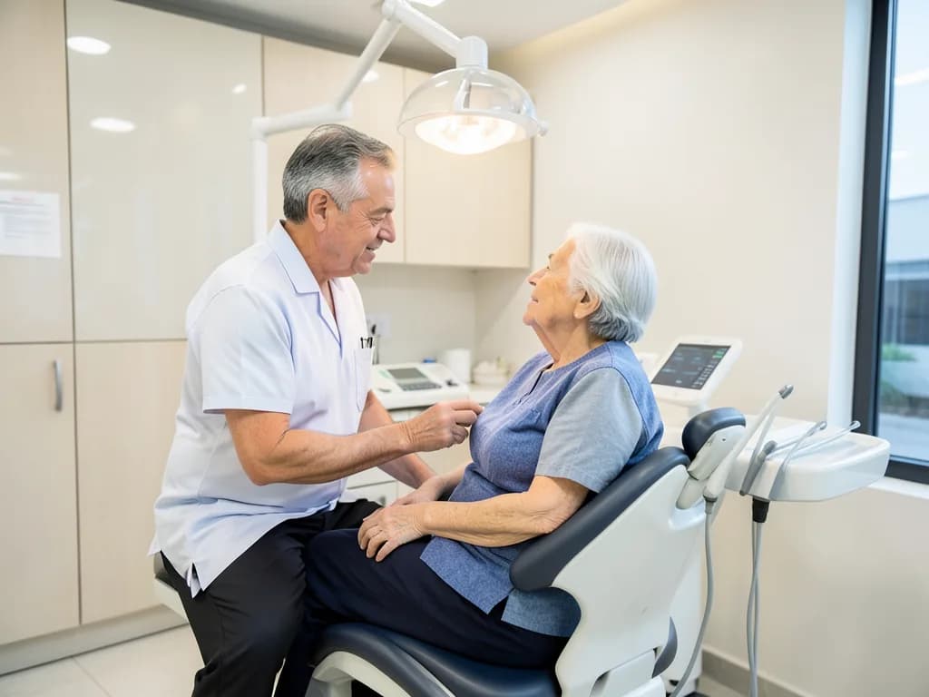 Senior patient receiving gentle dental care and checkup at a Dubai clinic