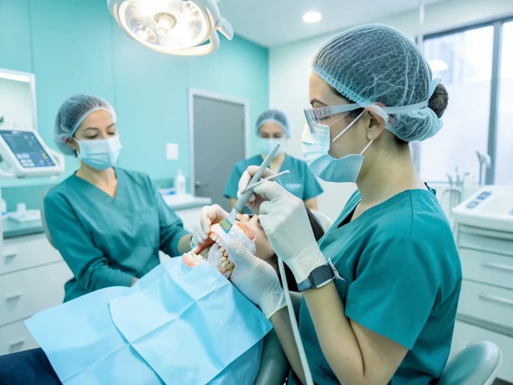 Dentist applying fluoride varnish for sensitive teeth treatment at a Dubai dental clinic