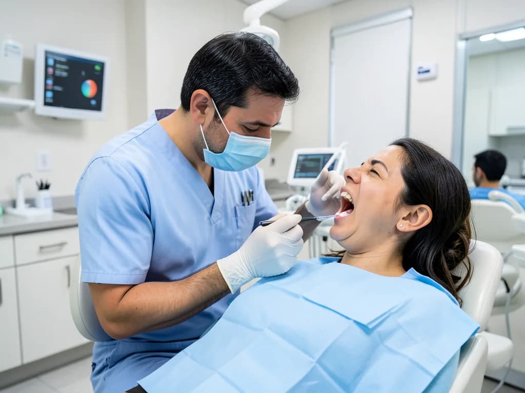 Patient holding jaw in pain visiting a Dubai dental clinic for emergency toothache treatment