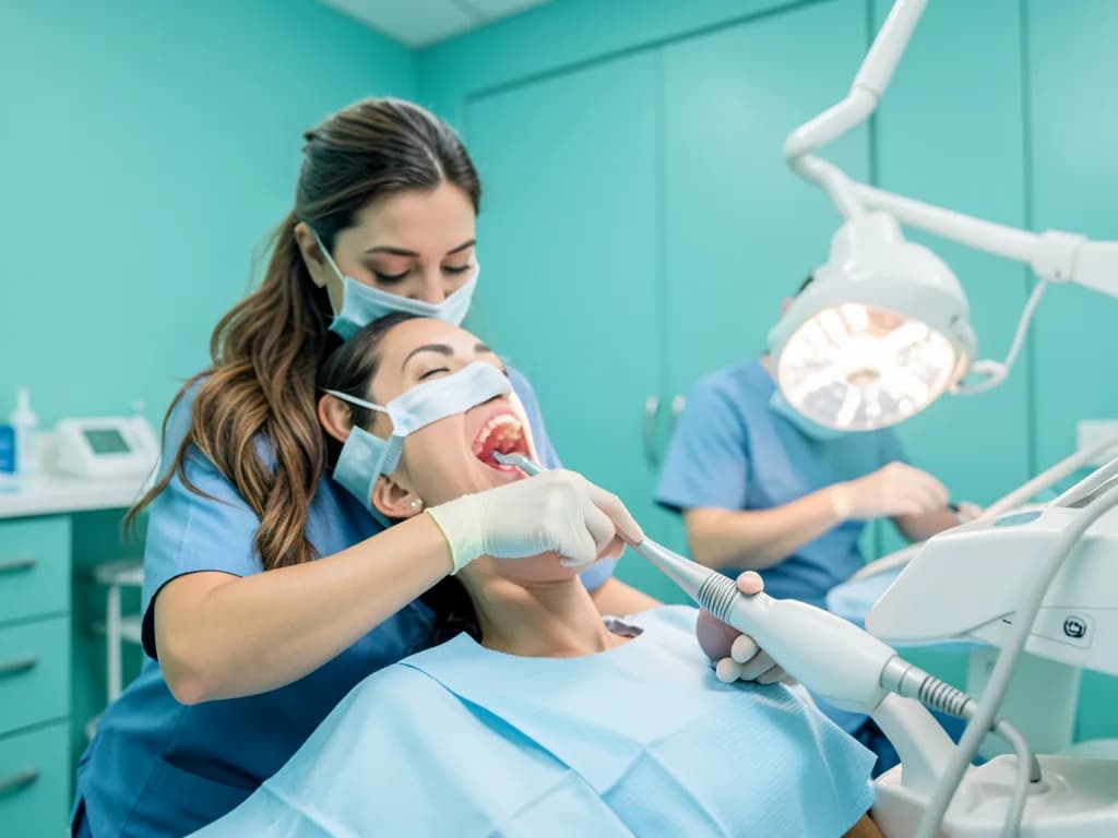 Dentist diagnosing bad breath causes during a consultation in Dubai