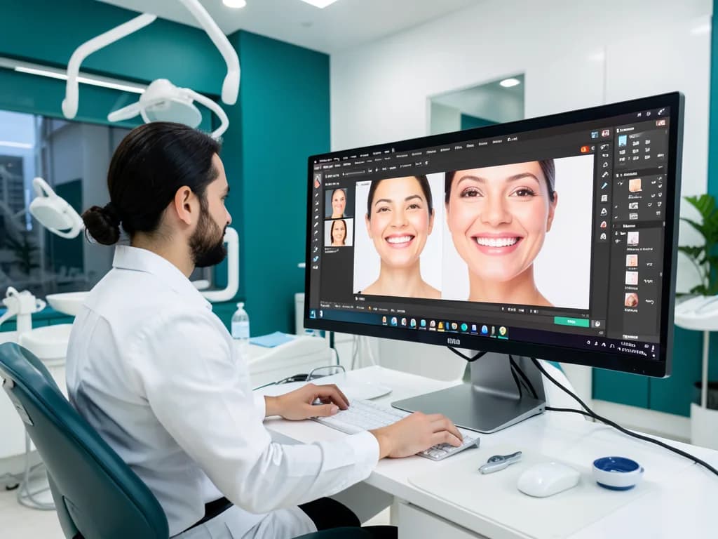 Cosmetic dentist in Dubai performing a smile makeover consultation with digital smile design technology
