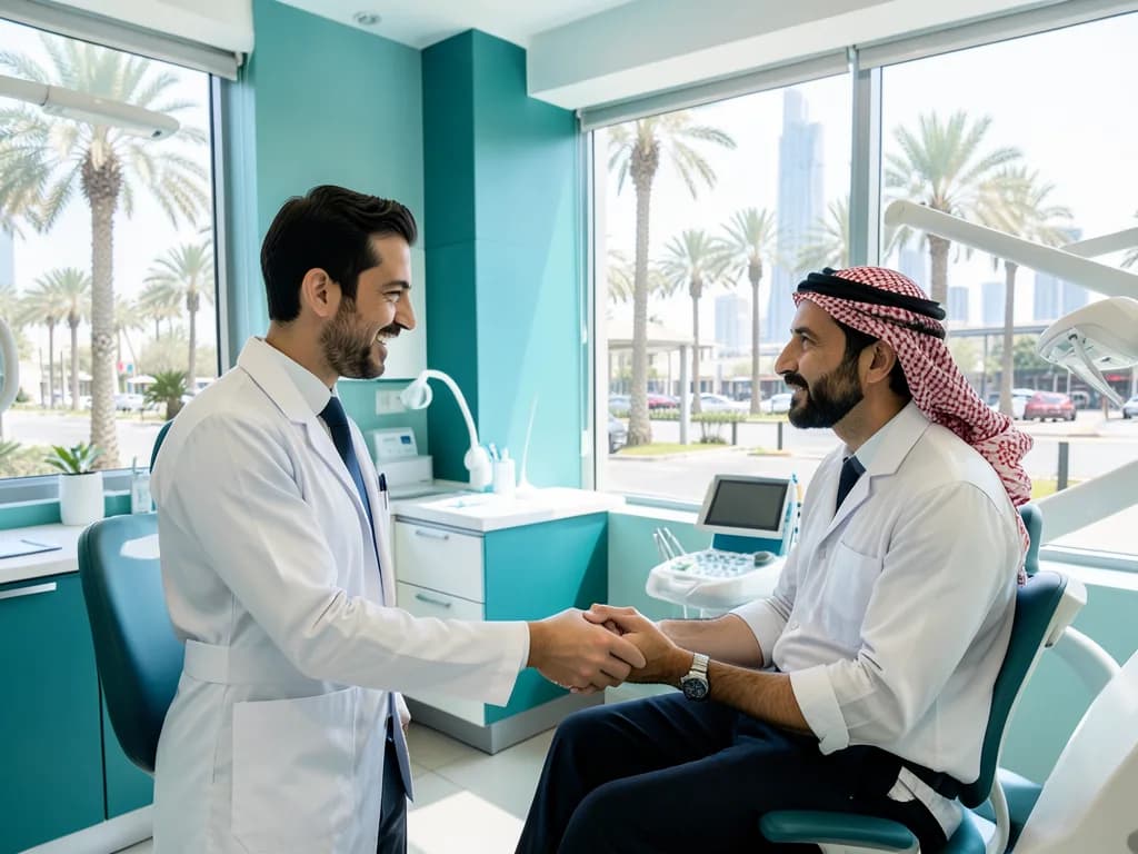 Jordanian patient receiving dental treatment at a modern Dubai clinic