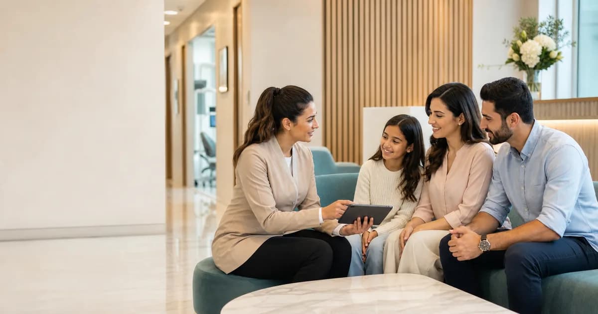Patient confirming Takaful coverage at a Dubai dental clinic
